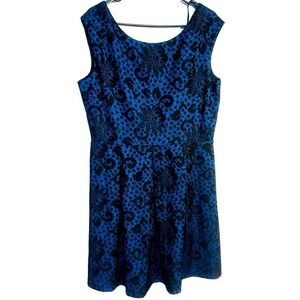 Tiana B. Floral Lace Overlay A-Line Dress Sz 14 Black Blue Wedding Holiday Party